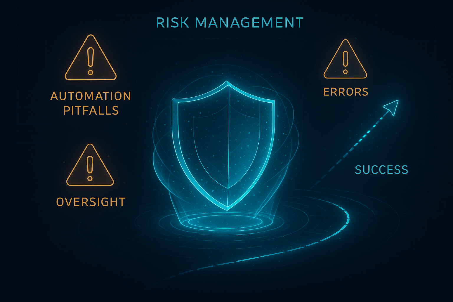 Warning system diagram showing common content automation pitfalls and how to avoid them