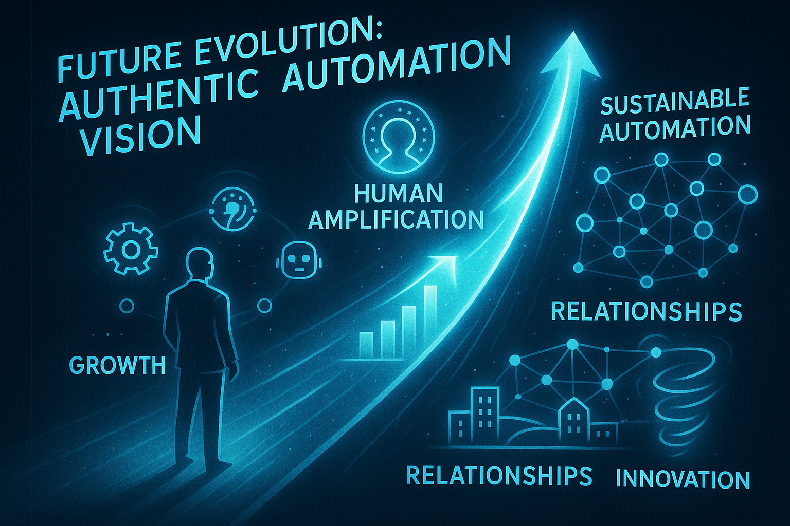 Future vision of content marketing showing the balance between AI efficiency and human authenticity