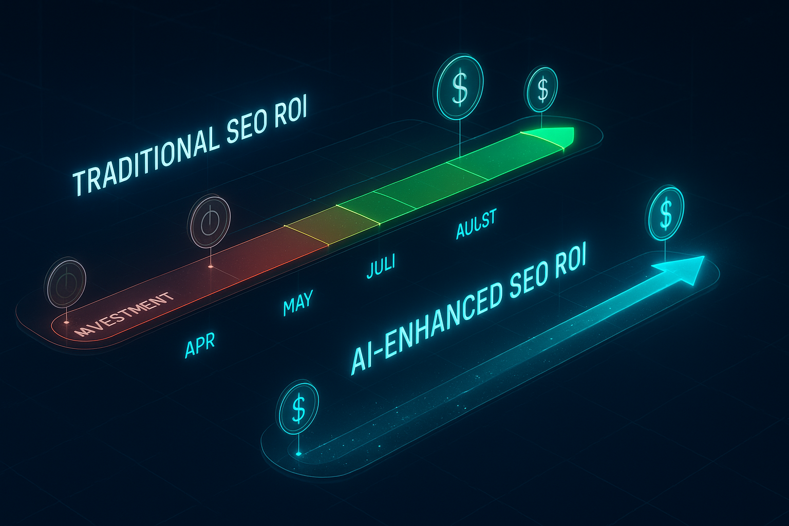 Visual comparison of traditional vs AI-enhanced SEO ROI timelines