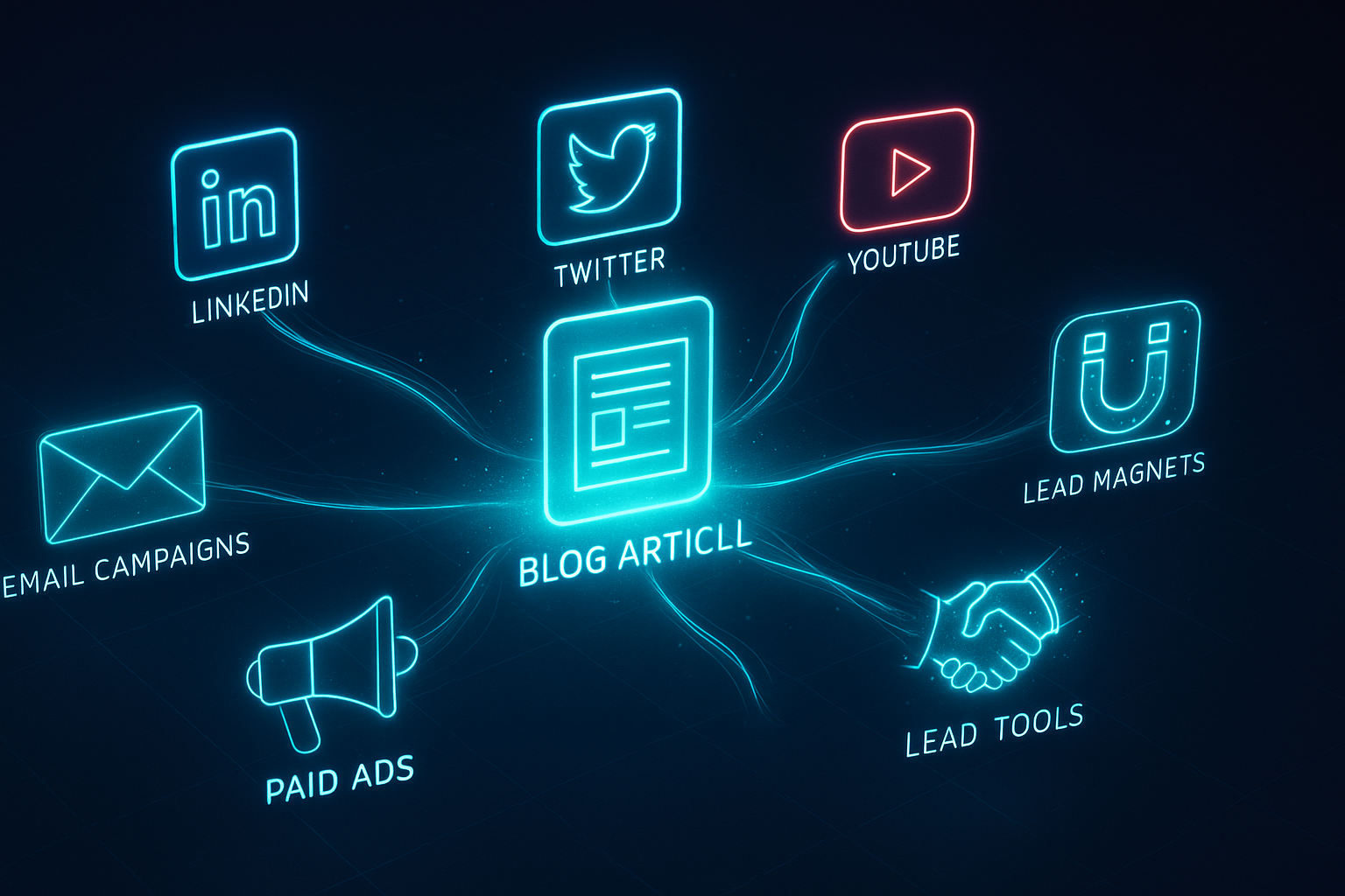 Hub-and-spoke diagram showing content multiplication across marketing channels
